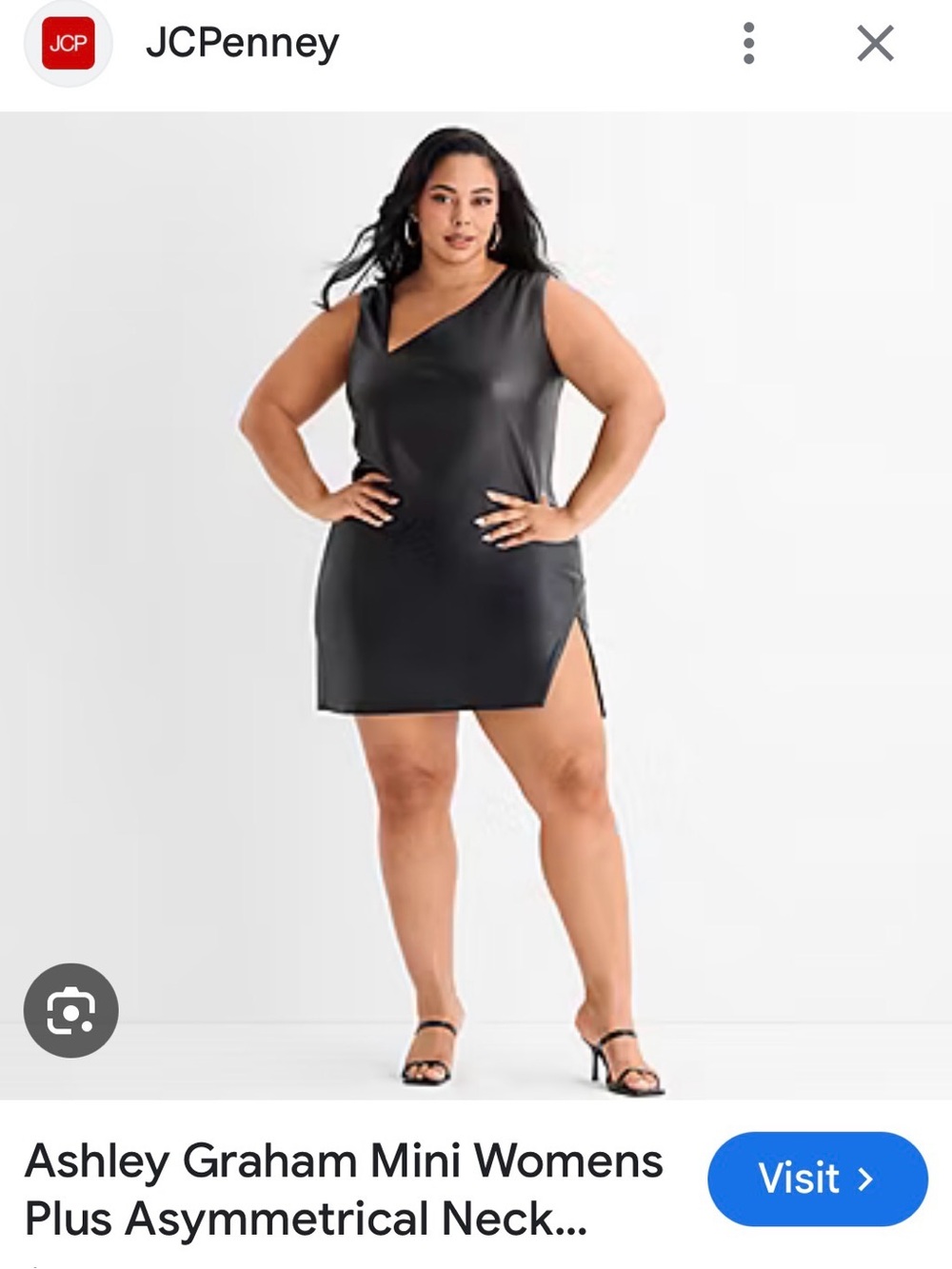 Ashley Graham Black Faux-Leather Asymmetrical Mini Dress with Side Slit
